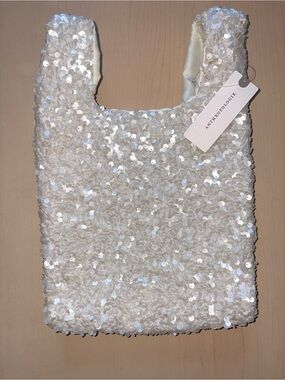 NWT. Anthropologie White Sequin Tote